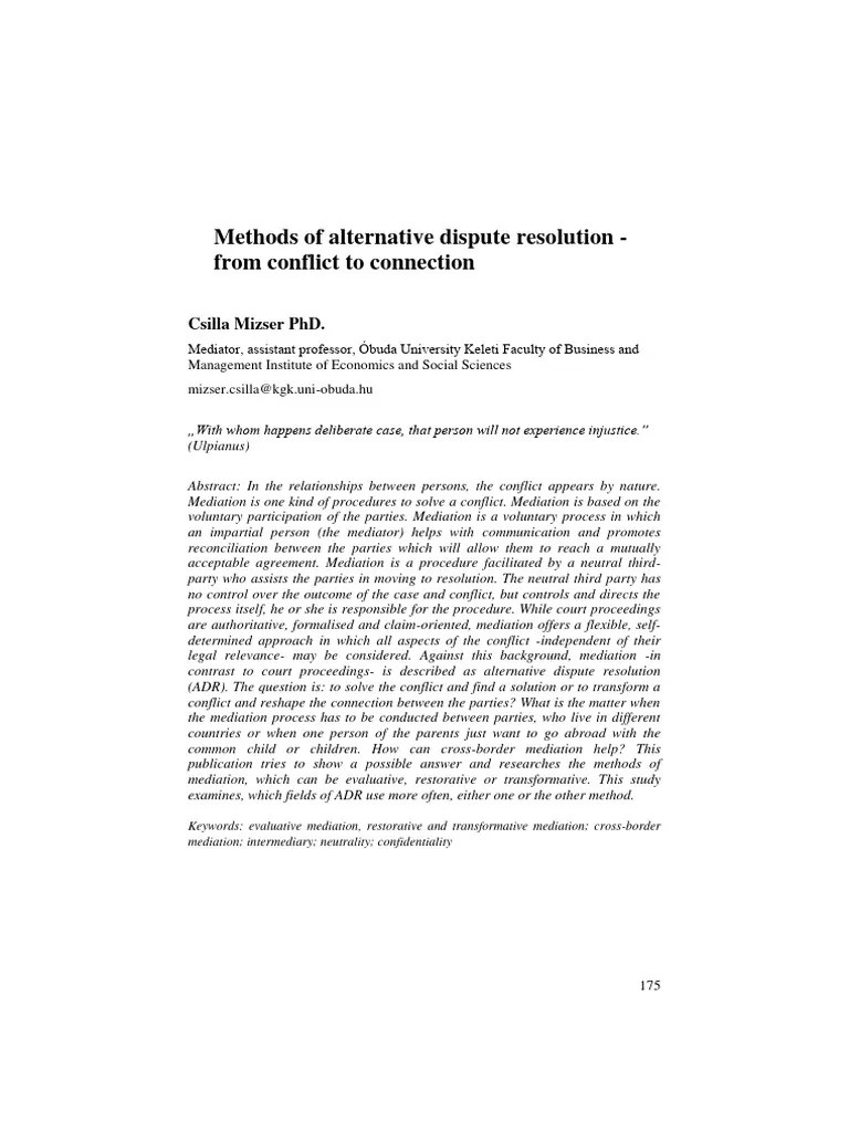 Methods - Of - Alternative - Dispute - Resolution - From Conflict To Connection. | PDF ...