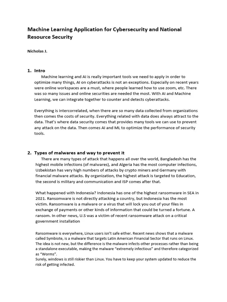 Nicholas - Machine Learning Application For Cybersecurity And National Resource Security | PDF ...