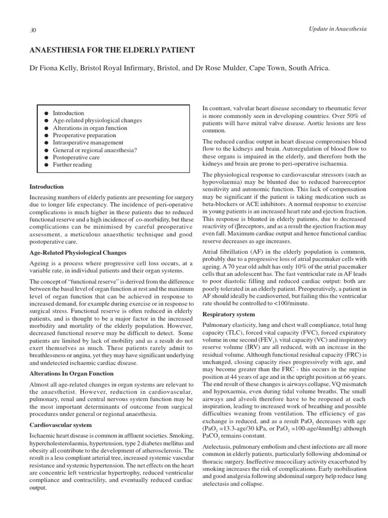 Elderly Patients And Anaesthesia Update 2002 | PDF | Heart | Physiology