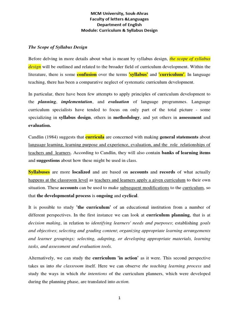 The Scope Of Syllabus Design | PDF | Curriculum | Methodology