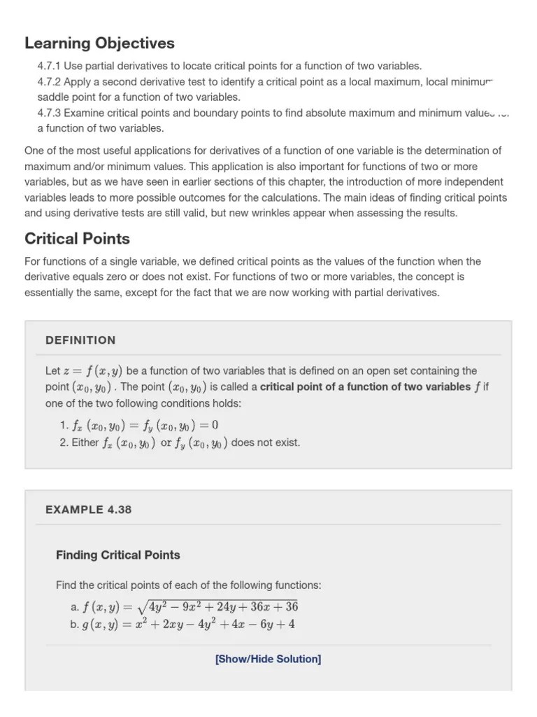 4.7 Maxima - Minima Problems - Calculus Volume 3 - OpenStax | PDF