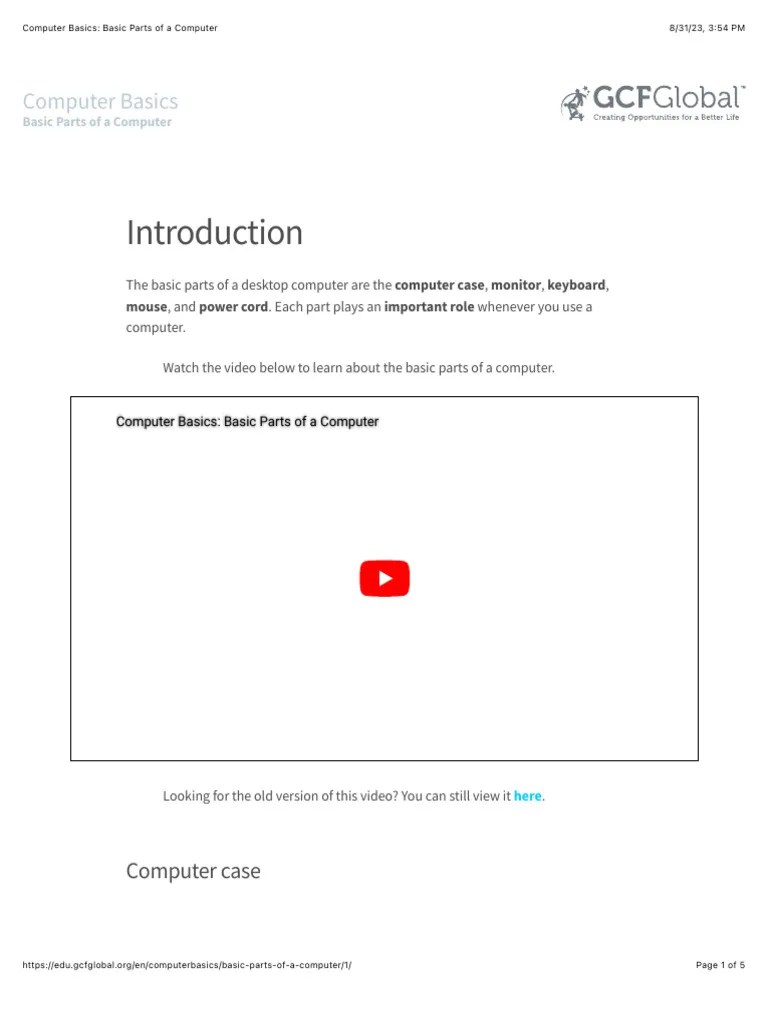 Computer Basics: Basic Parts Of A Computer | PDF
