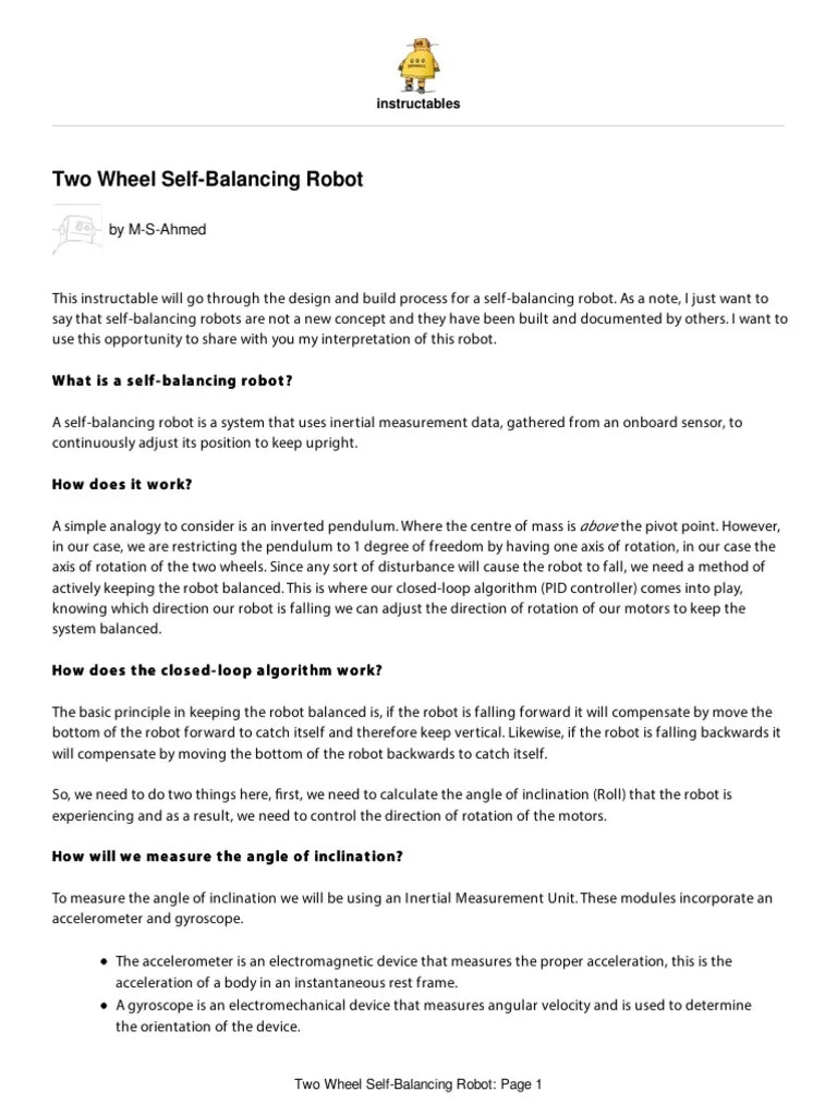 Two Wheel Self Balancing Robot | PDF | Computer Science | Computer ...