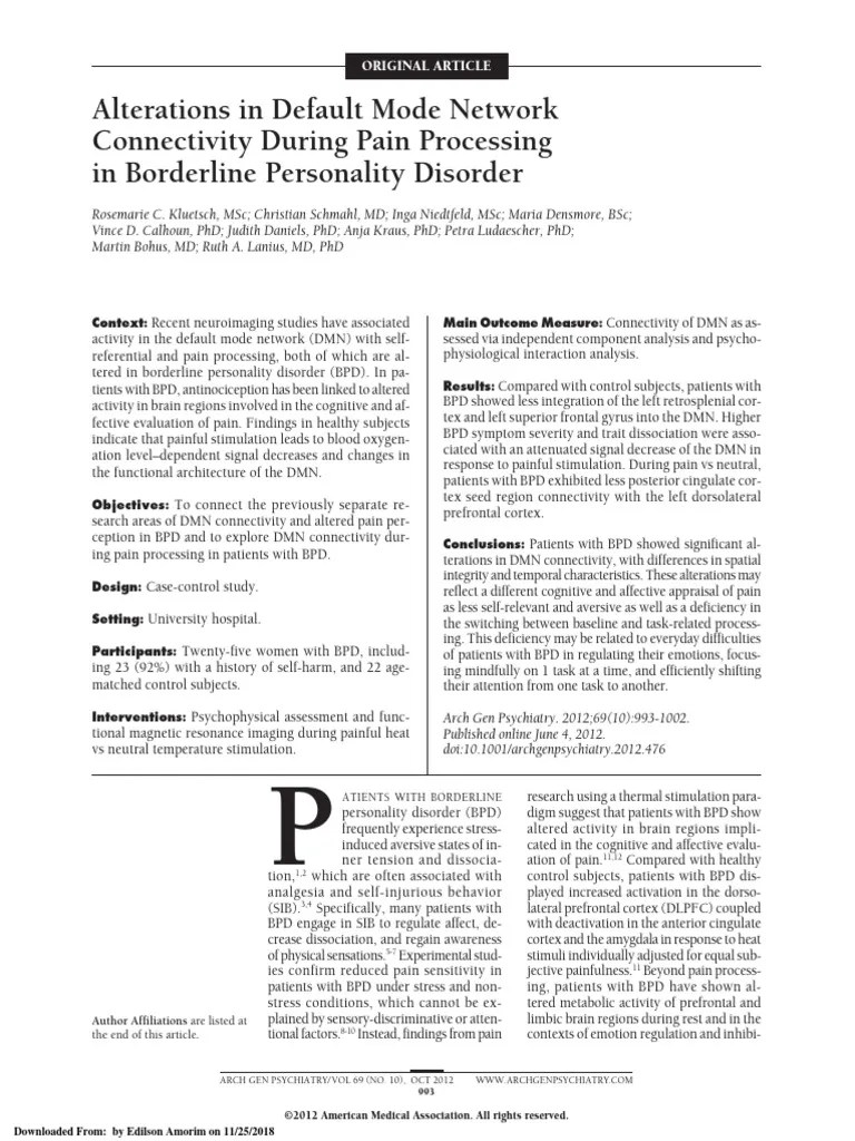 (PERSONALIDADE) Alterations In Default Mode Network Connectivity During ...