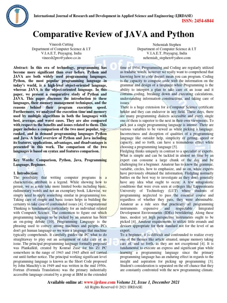 Comparative Review Of JAVA And Python | PDF | Computer Programming ...