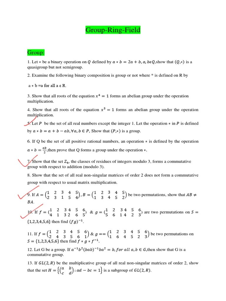 Group Ring Field Practice Problem | PDF | Group (Mathematics) | Ring (Mathematics)