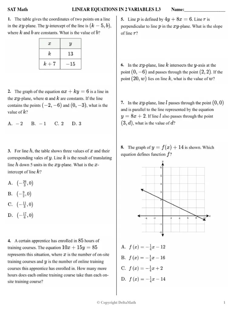 1.3. SAT Linear Equations In Two Variables - Level 3 - V16 | PDF