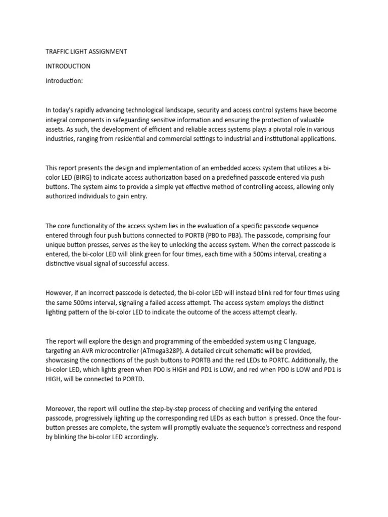 Traffic Light Assignment | PDF | Light Emitting Diode | Embedded System