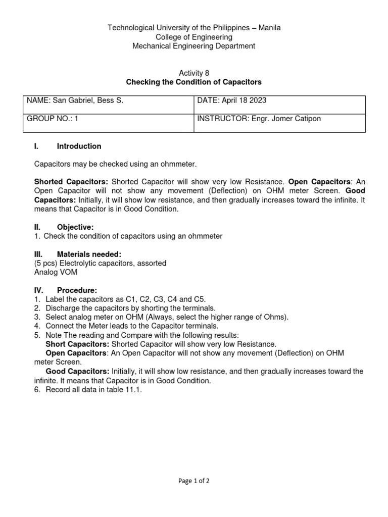 Checking Capacitor | PDF | Electrical Resistance And Conductance ...