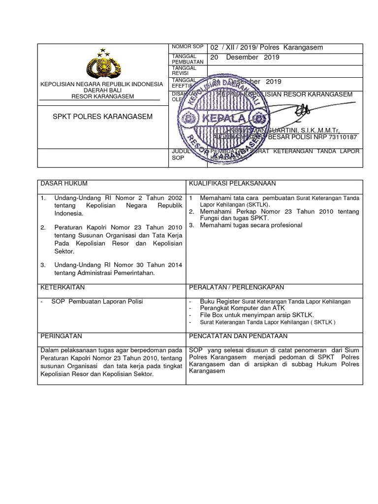 Pembuatan Surat Keterangan Tanda Lapor Kehilangan | PDF