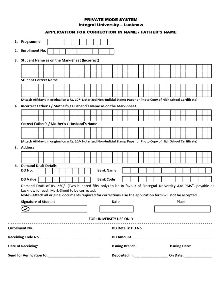 Form For Correction In Name - Father S Name - ST | PDF