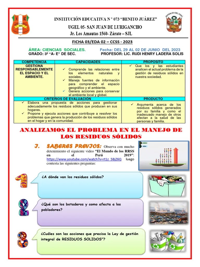 Ficha 03 - Manejo De Residuos Solidos | PDF | Residuos | Vertedero