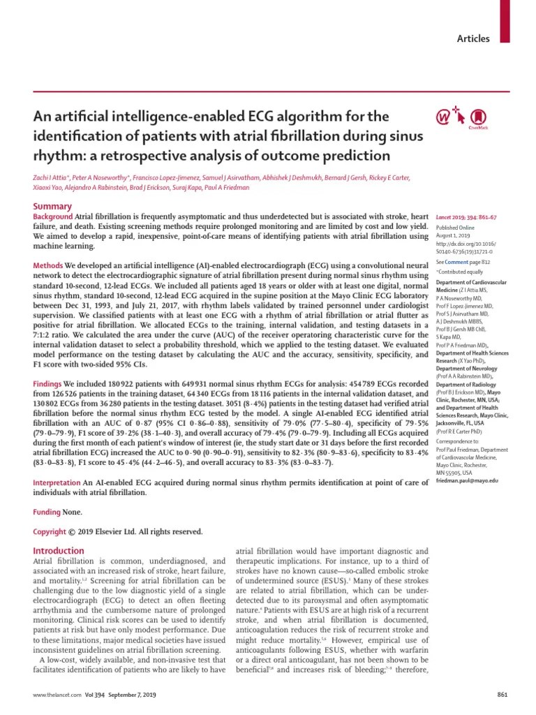 An Artificial Intelligence-Enabled ECG Algorithm For The | PDF