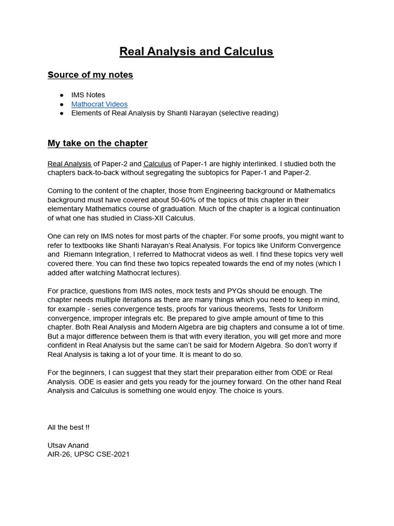 Real Analysis And Calculus | PDF