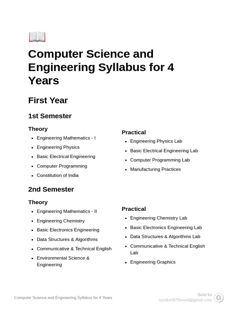 Computer Science And Engineering Syllabus For 4 Years | PDF ...