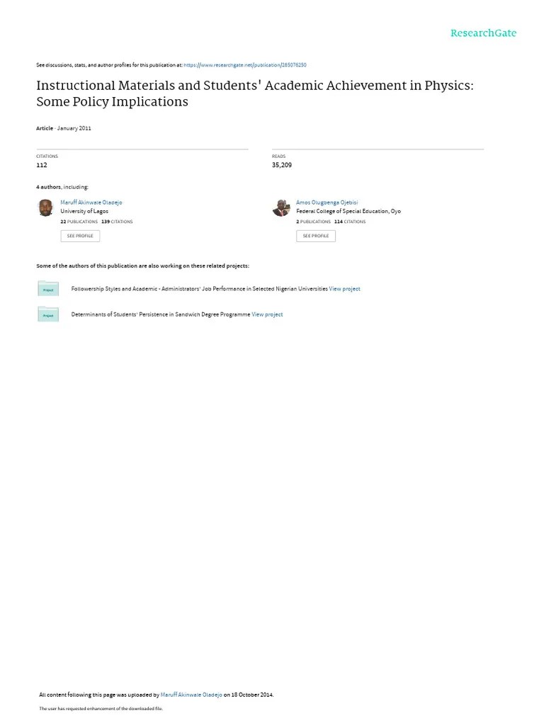 Instructional_Materials_and_Students_Academic_Ach | PDF | Science ...