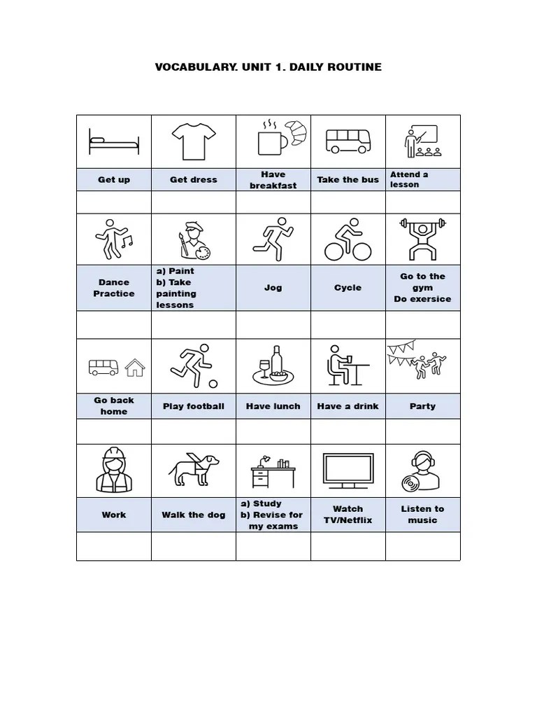Vocabulary Unit 1. Daily Routines | PDF