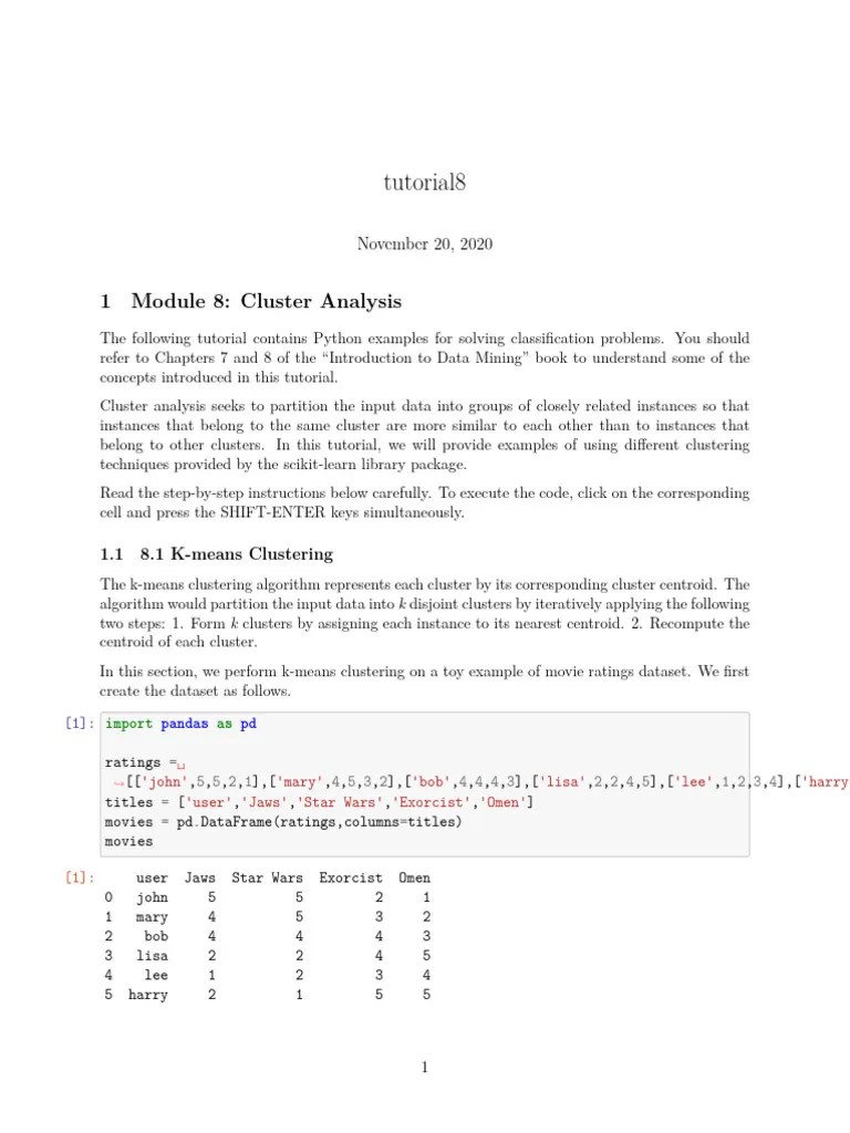 Tutorial 8 | PDF | Cluster Analysis | Computer Programming