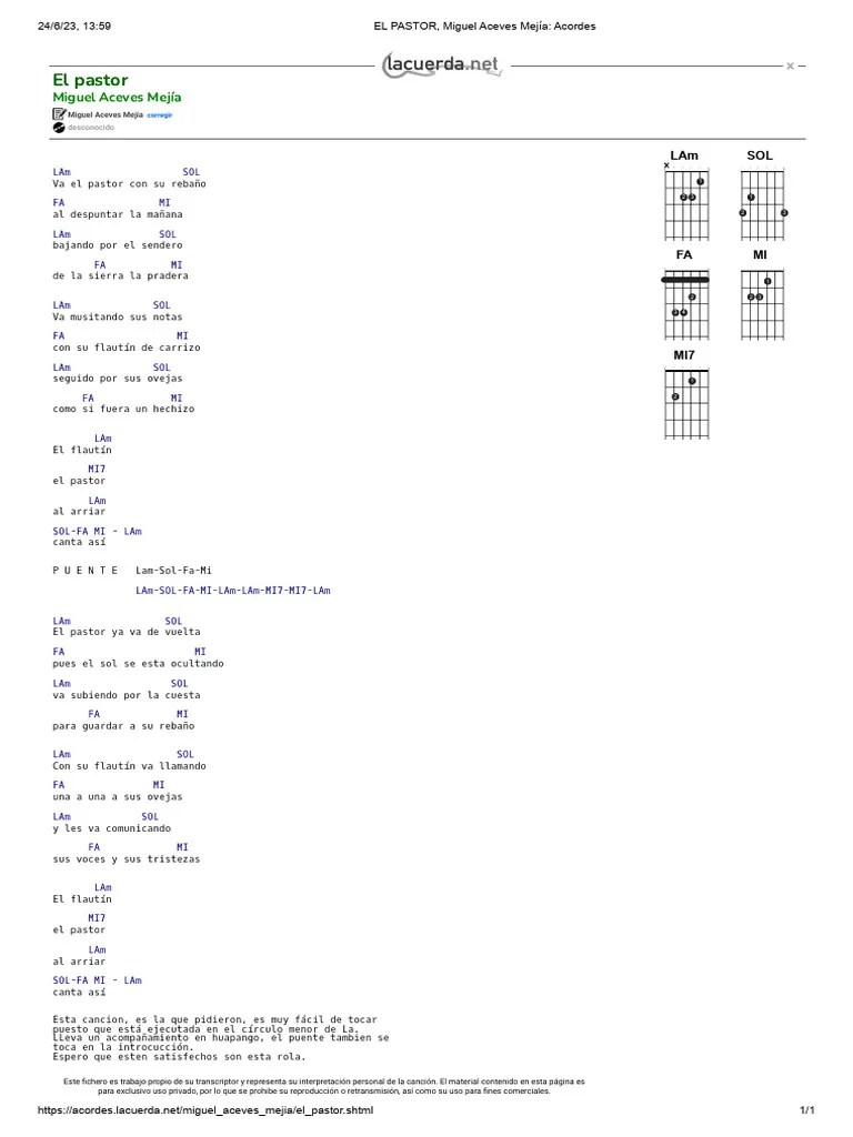 EL PASTOR, Miguel Aceves Mejía - Acordes | PDF
