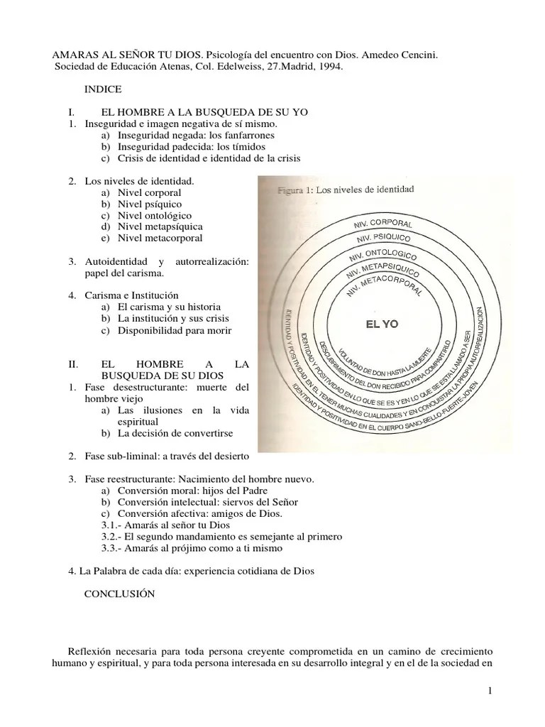 AMARAS AL SENOR TU DIOS. A. Cencini. Resumen Libro | PDF | Carisma | Amor