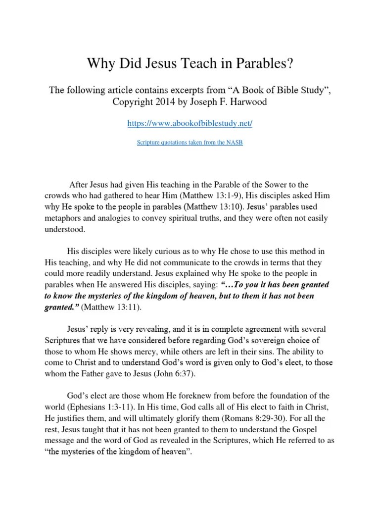 Why Did Jesus Teach In Parables | PDF | Jesus | Gospel Of Matthew