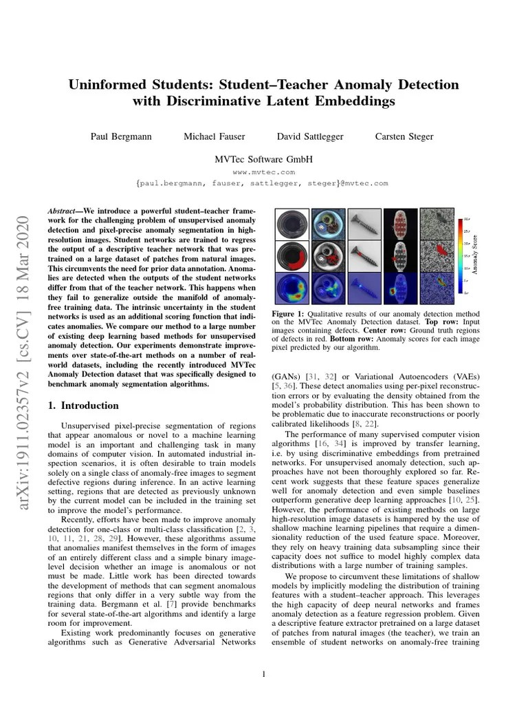 5-Uninformed Students Student-Teacher Anomaly Detection | PDF | Machine ...