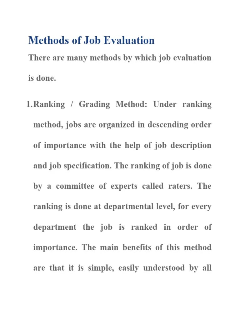 Methods Of Job Evaluation | PDF