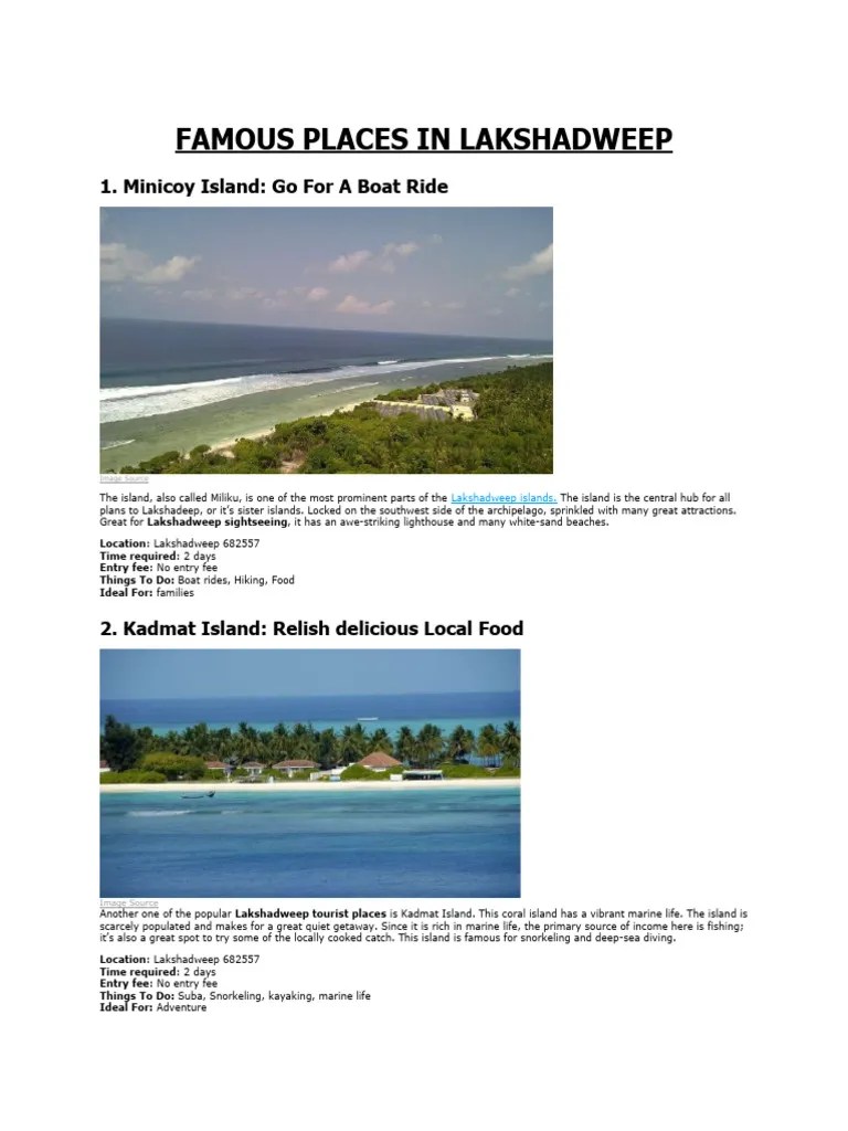 Famous Places In Lakshadweep And Delhi | PDF