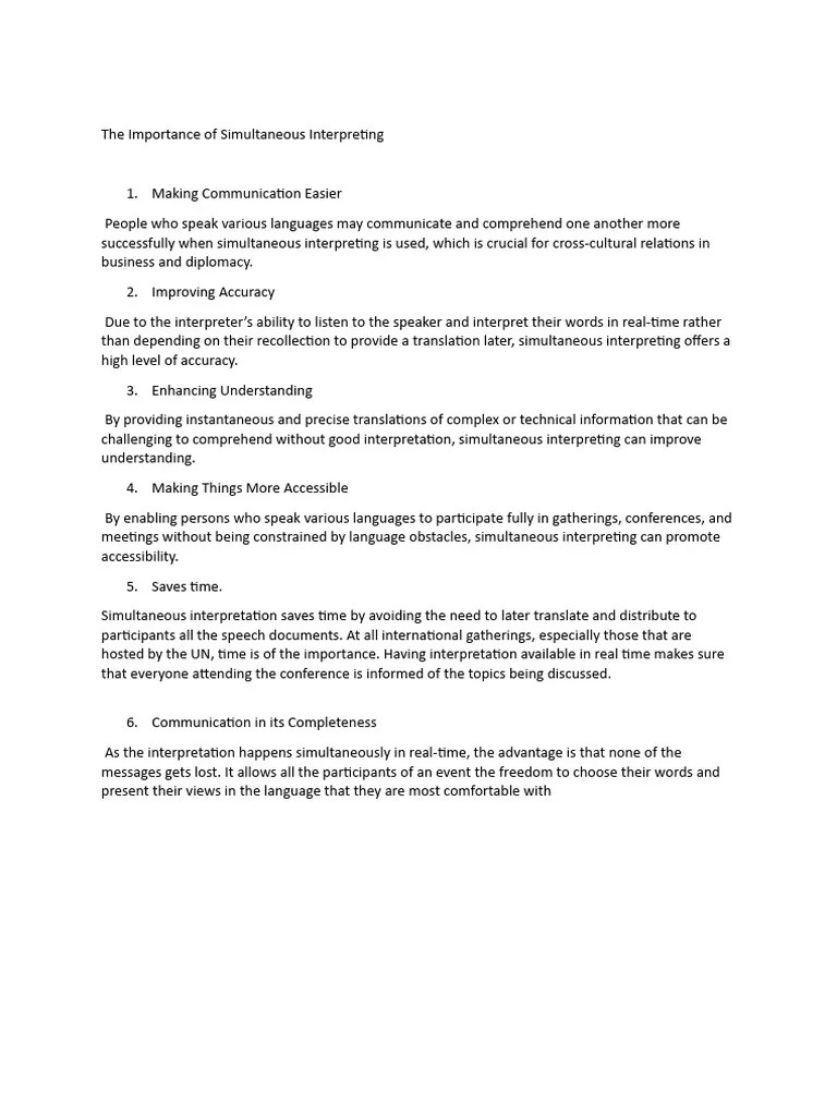 The Importance Of Simultaneous Interpreting | PDF