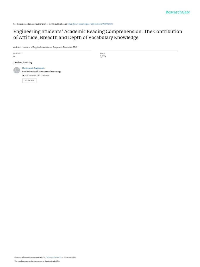 Engineering Students Academic Reading Comprehension The | PDF ...