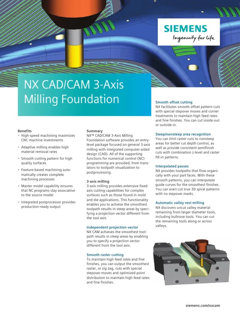 Siemens SW NX CAD CAM 3 Axis Milling Foundation Fact Sheet | PDF