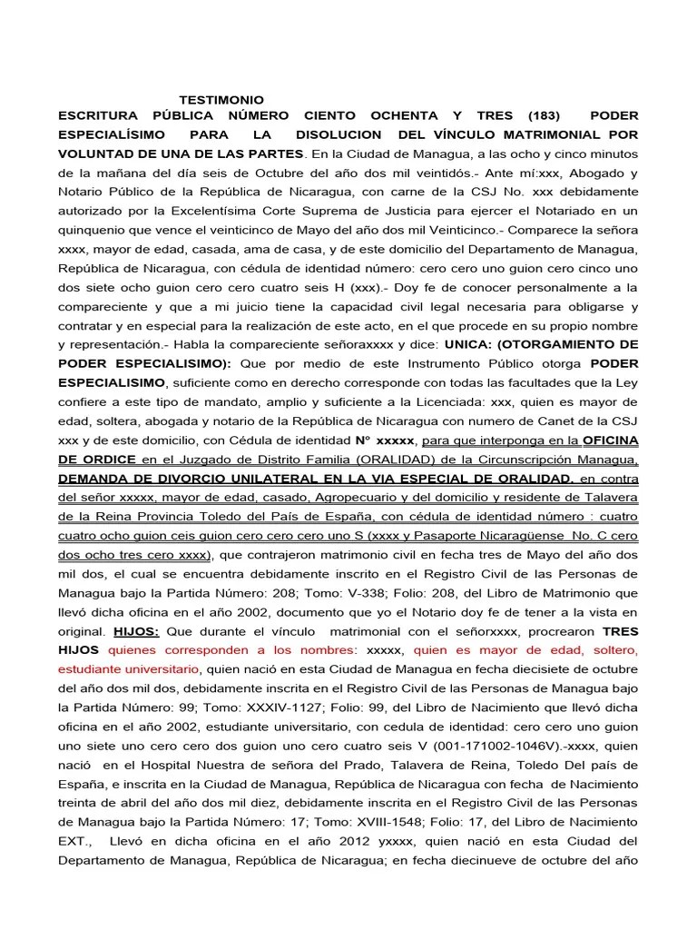 Modelo PODER ESPECIALISIMO PARA DIVORCIO | PDF | Justicia | Crimen Y Violencia