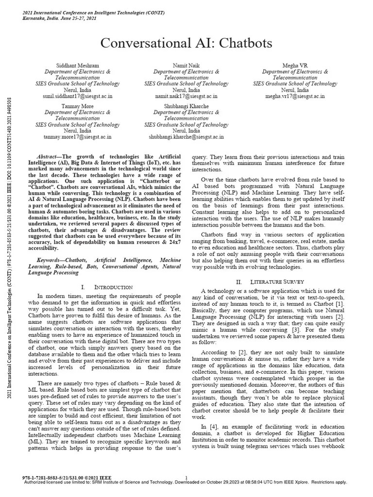 Conversational AI Chatbots | PDF | Databases | Artificial Intelligence