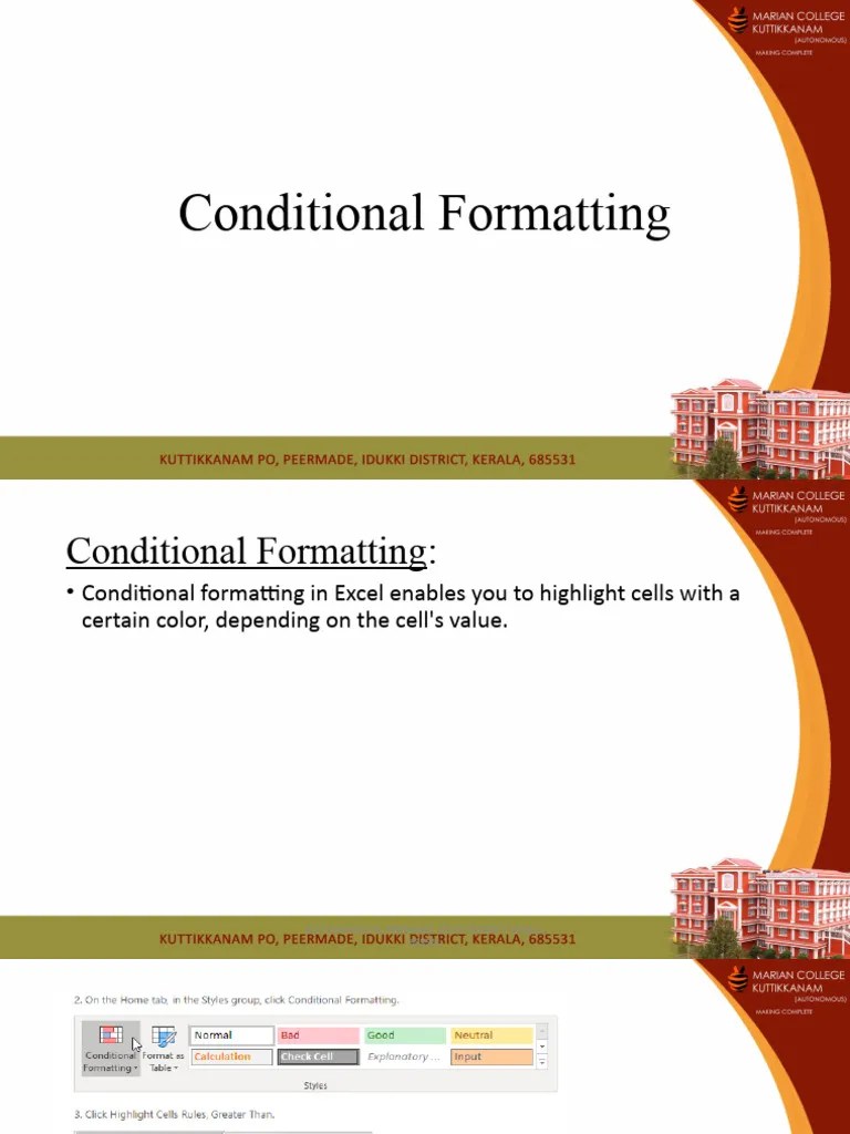Module 3 - Conditional FormattingConditional Formatting | PDF