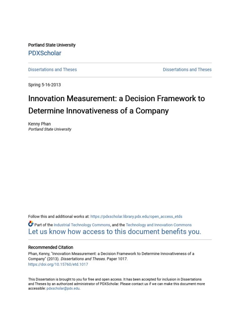 Innovation Measurement - A Decision Framework To Determine Innovat | PDF