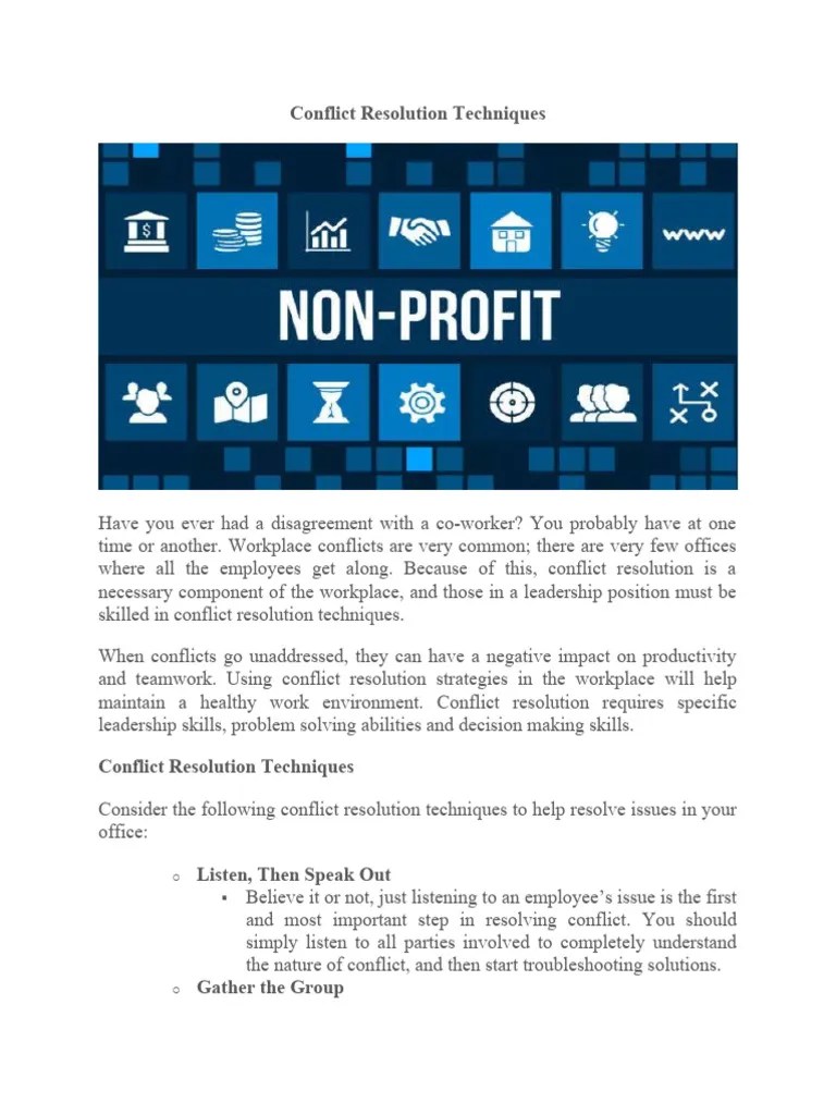 Conflict Resolution Techniques | PDF | Conflict Resolution | Leadership