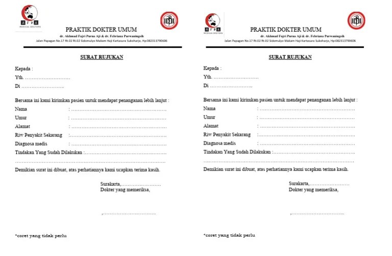 Surat Rujukan Praktik Dokter Mandiri | PDF
