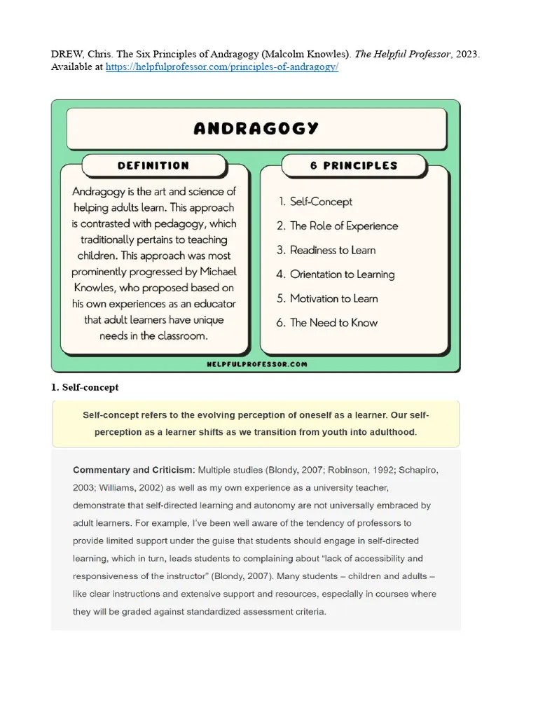 The Six Principles Of Andragogy | PDF