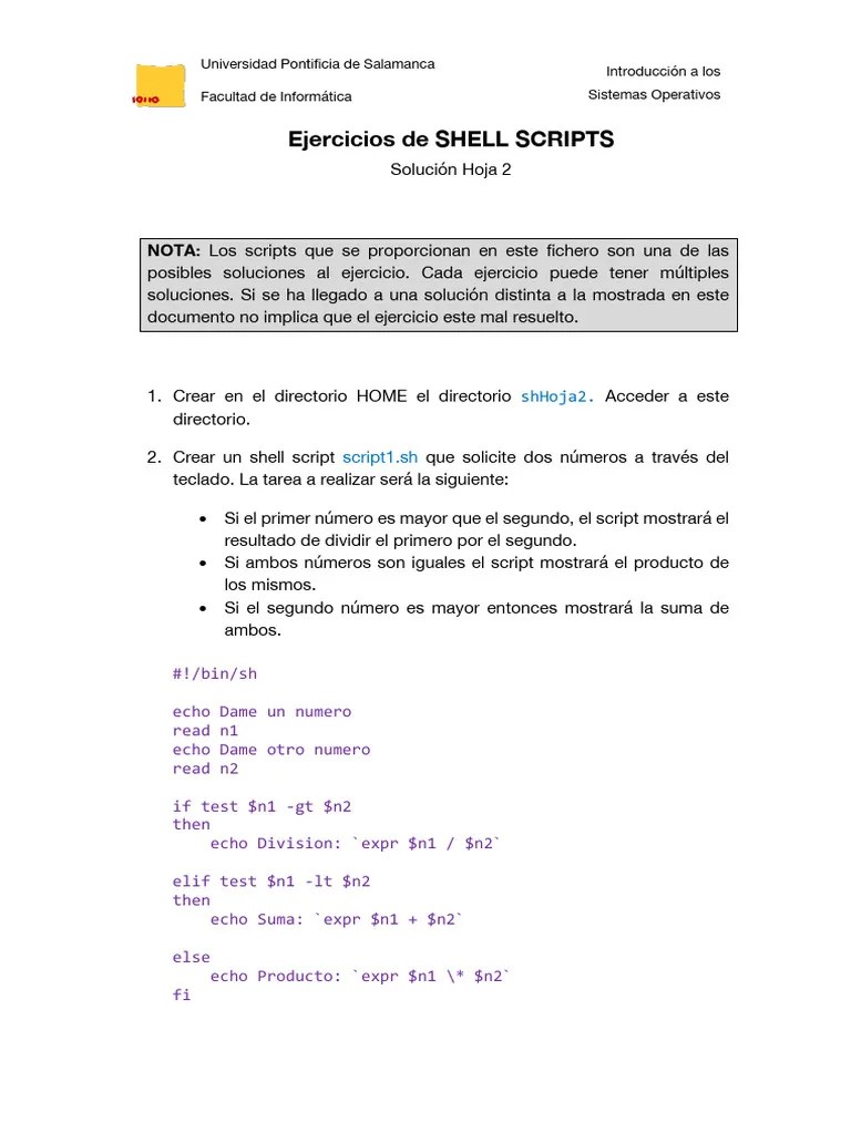 2 SOLUCION Ejercicios SHELL SCRIPTS | PDF | Archivo De Computadora ...