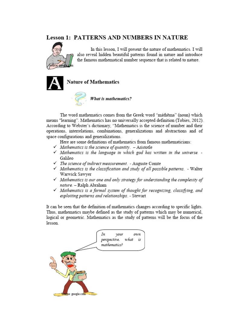 CH 1 - LESSON 1-Mathematics In Our World | PDF | Pattern | Mathematics