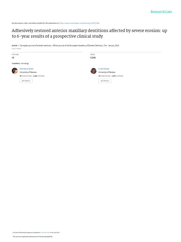 Adhesively Restored Anterior Maxillary Dentitions Affected By Severe ...