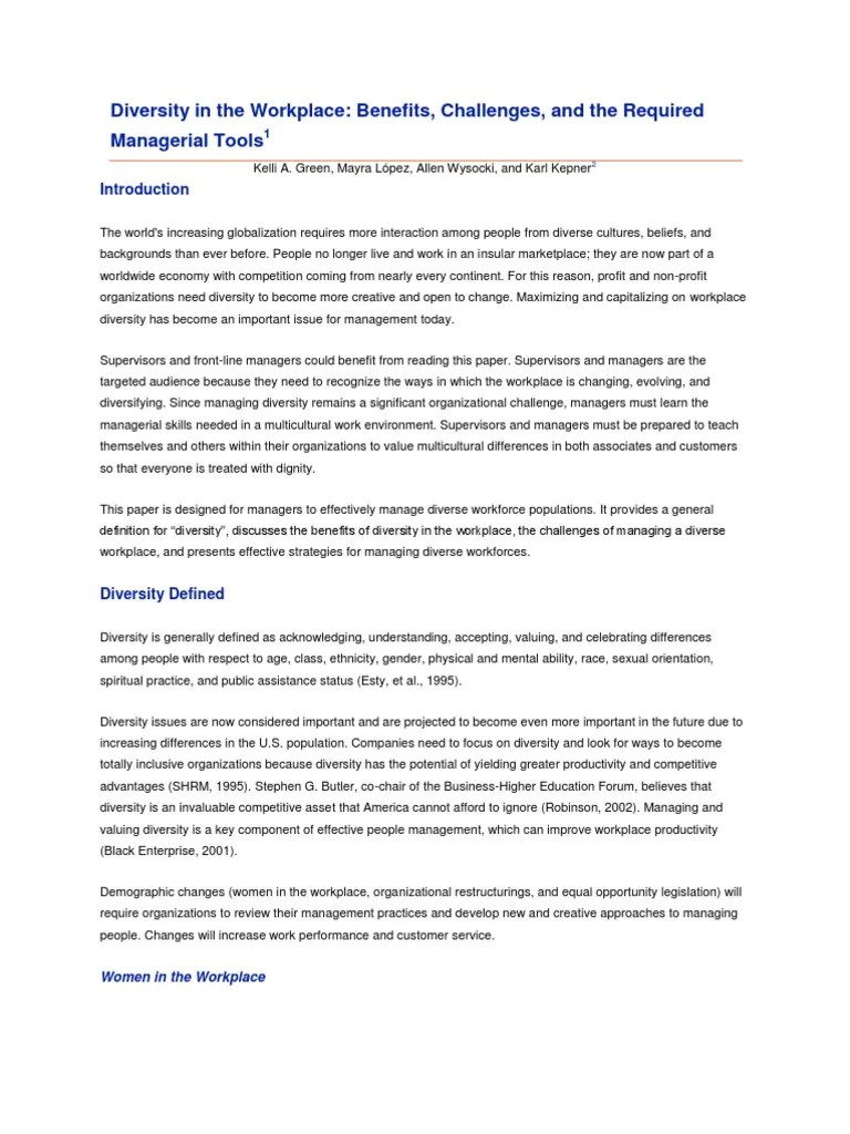 Managing Diversity In The Workplace: Understanding The Benefits And Challenges While Developing ...