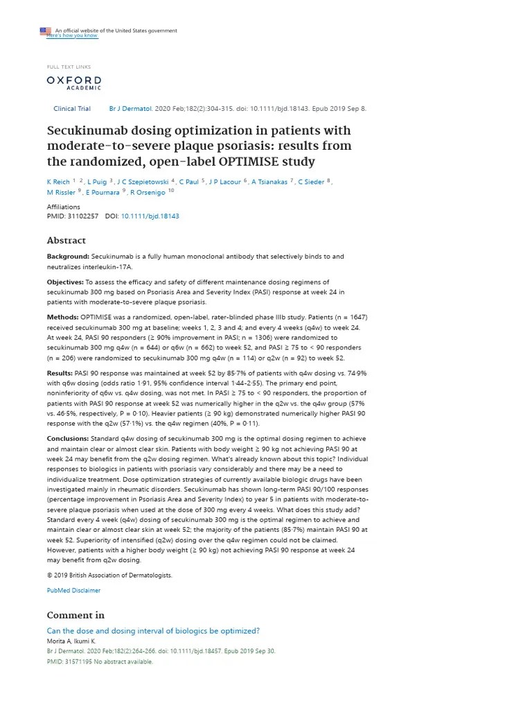 Secukinumab Dosing Optimization In Patients With Moderate-To-Severe Plaque Psoriasis: Results ...