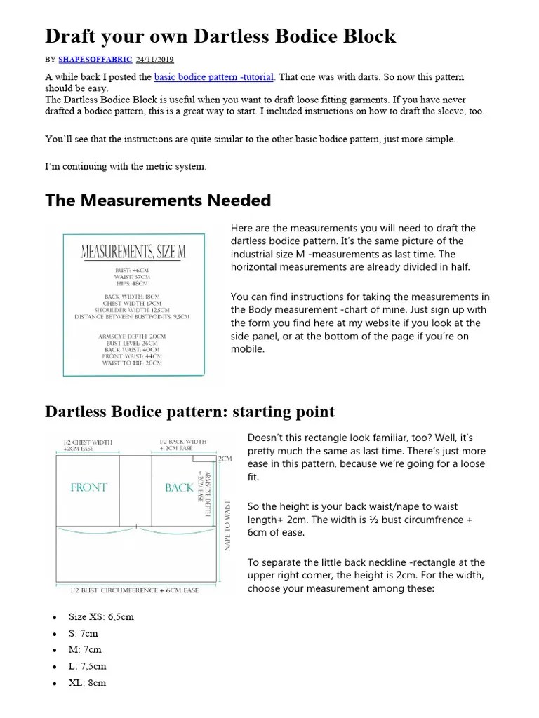 Dartless Bodice Block | PDF | Clothing | Fashion