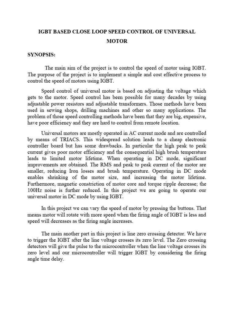 22.IGBT Based Close Loop Speed Control Of Universal Motor | PDF ...
