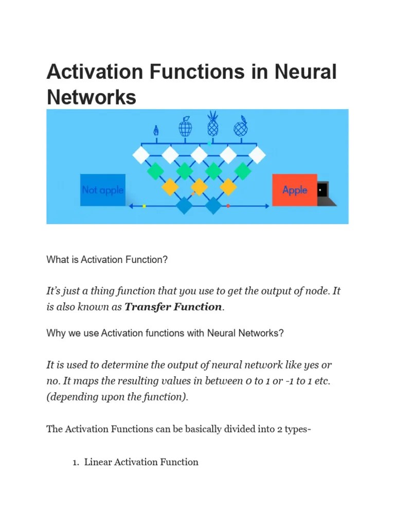 Activation Functions In Neural Networks | PDF | Derivative | Function ...