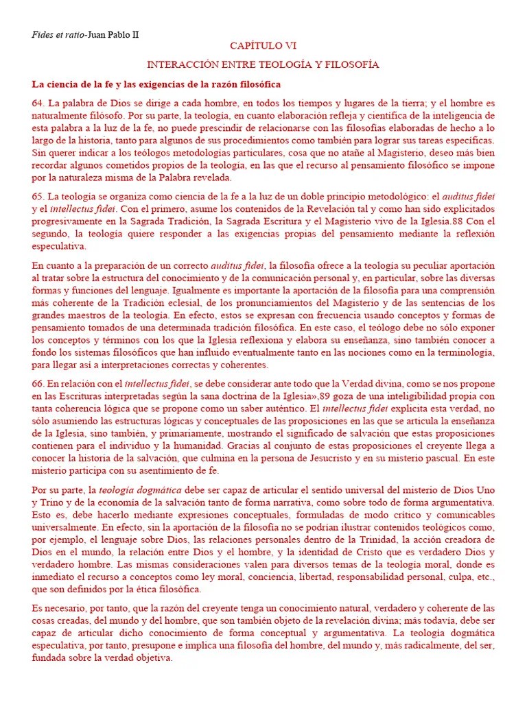 CAPÍTULO VI Fides Et Ratio | PDF | Teología | Verdad