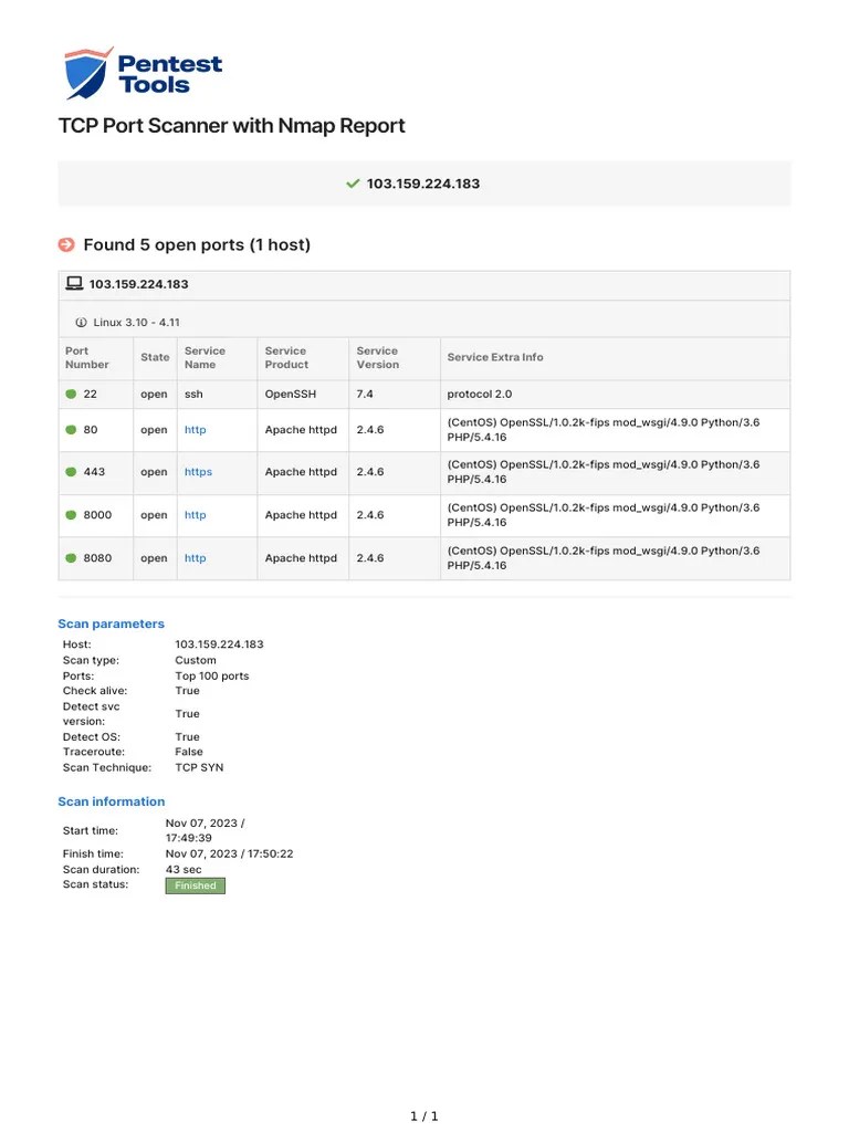 PentestTools TcpPortScan Report | PDF