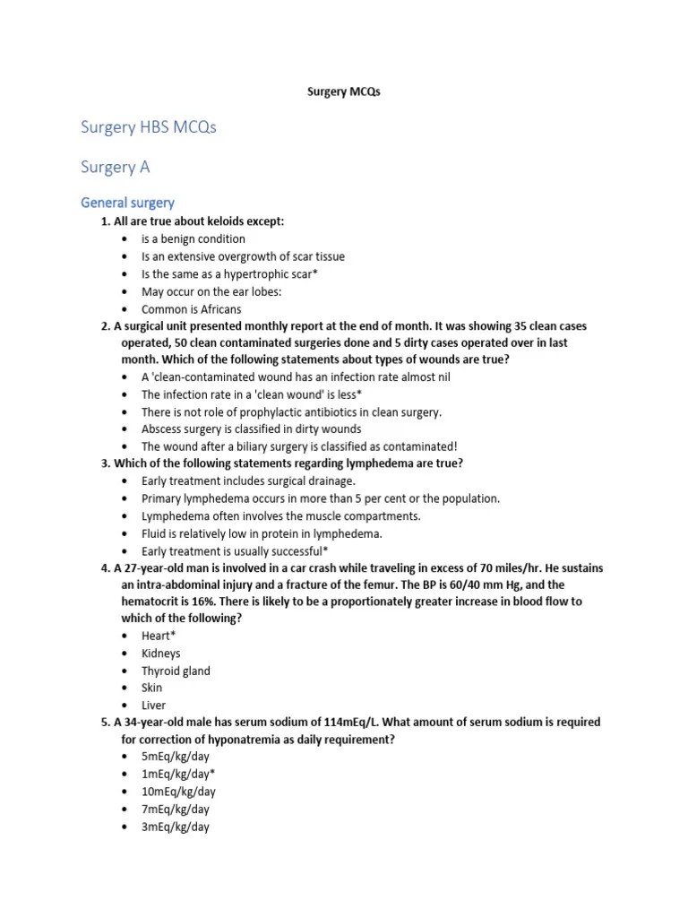 FInal Year Surgery MCQs | PDF | Vein | Shock (Circulatory)