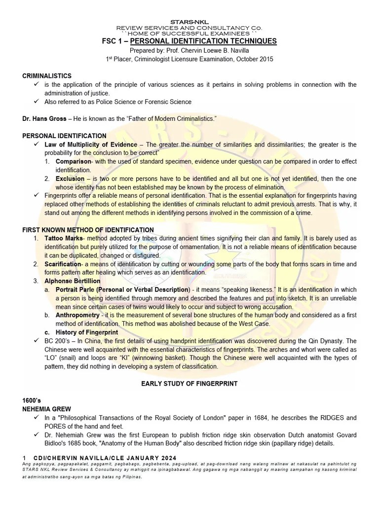 FSC1 Personal Identification Techniques | PDF | Fingerprint | Forensic ...